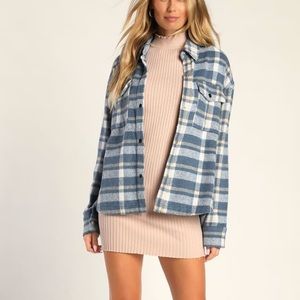 Lulu’s Warmest Welcome Blue Plaid Oversized Shacket